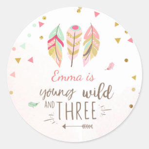 Rond Jeune sauvage et trois Faveur Tags Sticker Pink Go