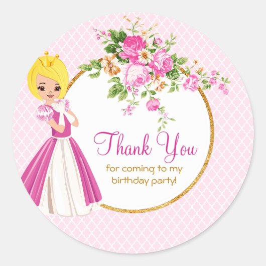 Rond Joli Blonde Princess Sticker Merci d'anniversaire (Devant)