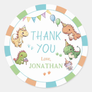 Rond Joli dinosaure coloré anniversaire Merci Sticker