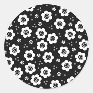 Rond Joli noir fleurs blanches Sticker