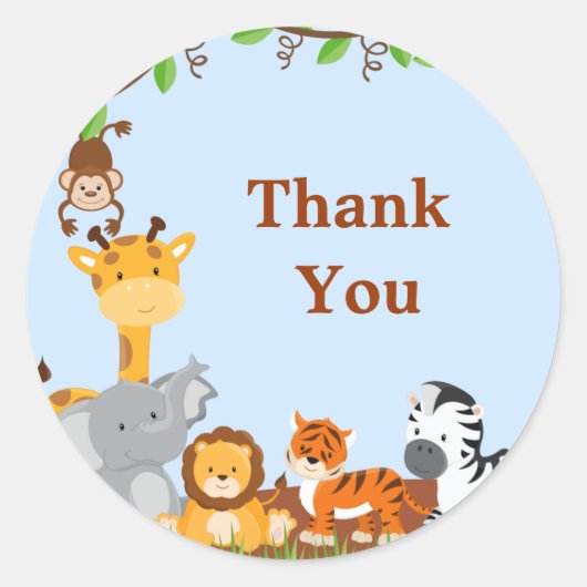 Rond Joli Safari Jungle Animaux Garçon Merci Sticker (Devant)