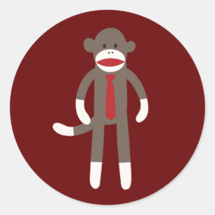 Rond Joli Singe Sock Souriant avec Sticker Cravate