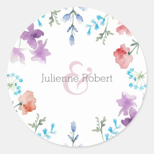 Rond Joli Sticker Mariage Floral Rustique Fleur sauvage (Devant)