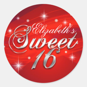 Rond Joli Sticker Sweet sixteen rouge étincelant