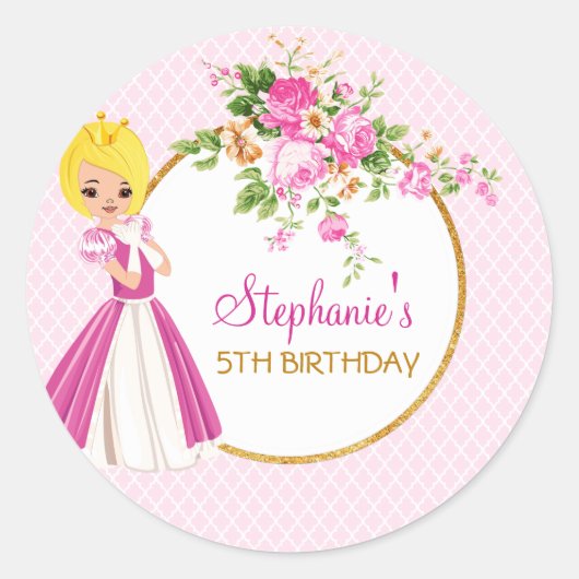 Rond Jolie Princess Girls Sticker de fête d'anniversair (Devant)