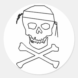 Rond Jolly Roger Round Black on Transparent Sticker