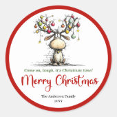 Rond Jolly whimsical reindeer sticker funny deer flair (Devant)