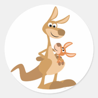 Rond Jote Cartoon Kangaroo maman et Joey Sticker