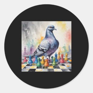 Rond Jouer Aux Échecs Avec Un Sticker Pigeon