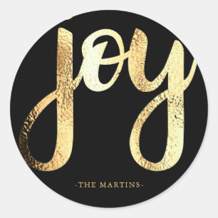 Rond Joy Faux Gold Typographie Sticker de Noël