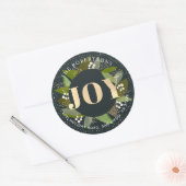 Rond JOY Green Foliages Navy Blue Address Sticker (Enveloppe)