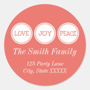 Rond Joy Love Peace   Sticker d'adresse ronde