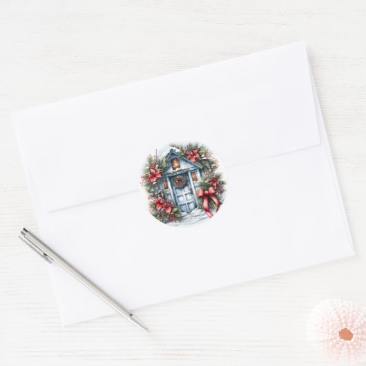 Rond Joyeuses fêtes Sticker Vector 2D Wreath de Noël (Enveloppe)