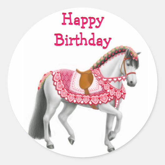 Rond Joyeux Anniversaire Pink Parade Sticker à cheval (Devant)
