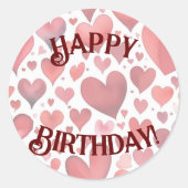 Rond Joyeux Anniversaire Red Hearts Sticker (Devant)