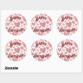 Rond Joyeux Anniversaire Red Hearts Sticker (Feuille)