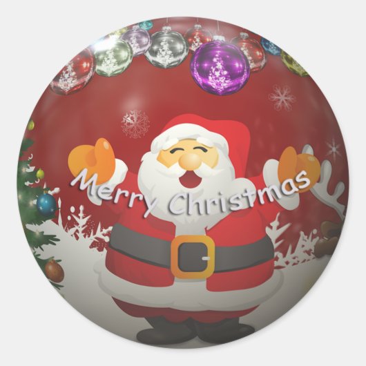 Rond Joyeux Noël 3D affecter Père Noël Sticker (Devant)