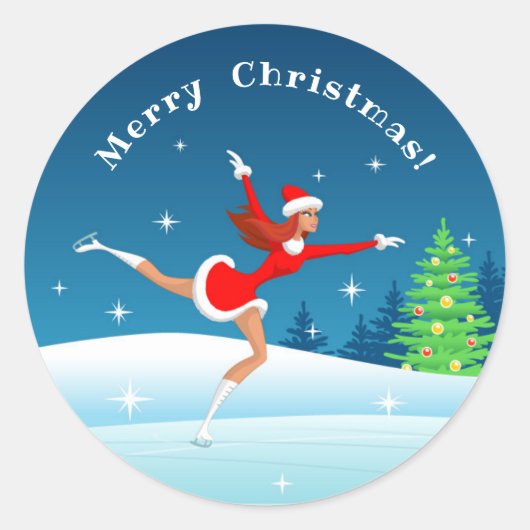 Rond Joyeux Noël Figure Patinage Girl Sticker (Devant)