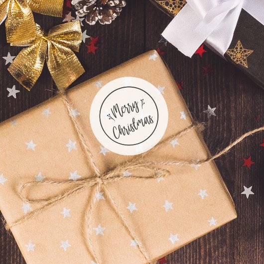 Rond Joyeux Noël moderne | Sticker noir et blanc