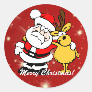 Rond Joyeux Noël Santa Claus & Reindeer Sticker Elle