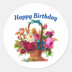 Rond Joyeux Sticker à panier floral pour anniversaire