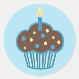 Rond Joyeux Sticker Cupcake Bleu anniversaire