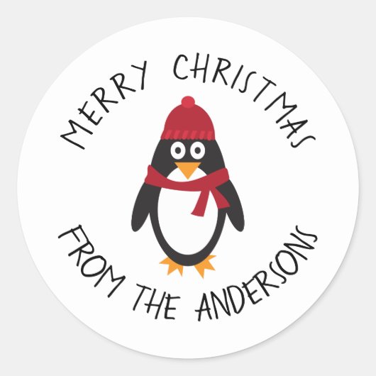 Rond Joyeux Sticker en pingouin de Noël pour les fêtes (Devant)