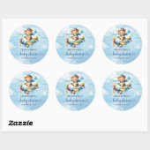 Rond Joyful Boy Shower Pilot Bear Blue Party Sticker (Feuille)