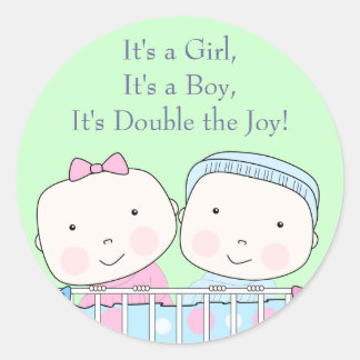Rond Jumeaux en Lit, Fille et Bébé Sticker