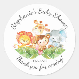 Rond Jungle Animal Boys Baby shower Favoriser Sticker