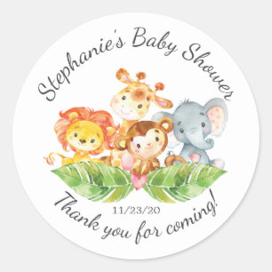 Rond Jungle Animal Girls Baby shower Favoriser Sticker