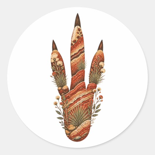 Rond Kangaroo Botanical Footprint Nature Sticker (Devant)