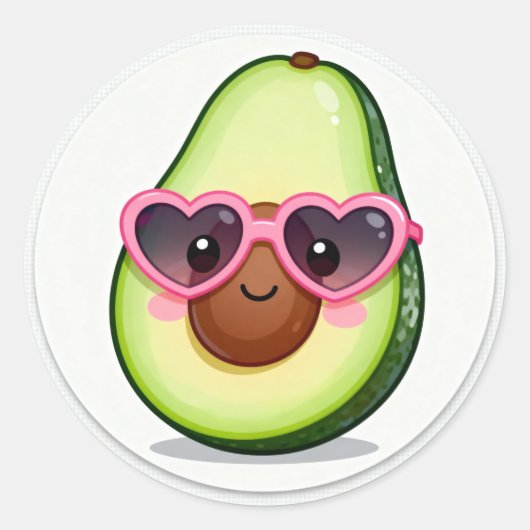 Rond Kawaii Avocado Heart Sunglasses Sticker (Devant)