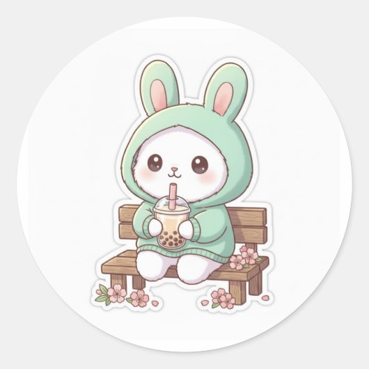Rond Kawaii Bunny Bubble Tea Sticker (Devant)
