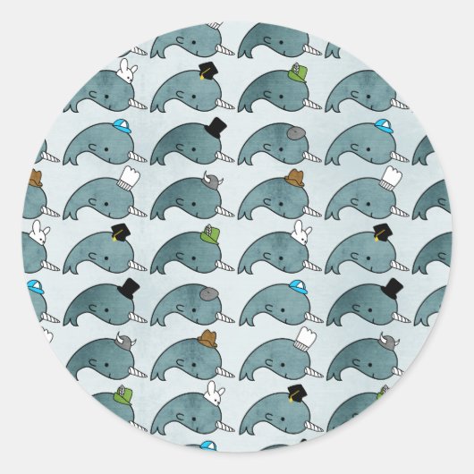 Rond Kawaii Cartoon Grunge Narwhals avec Sticker casque (Devant)