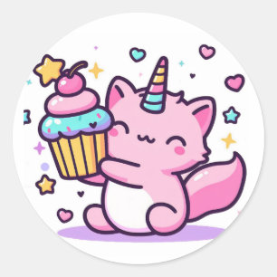Rond Kawaii Chat Sticker d'anniversaire tellement migno
