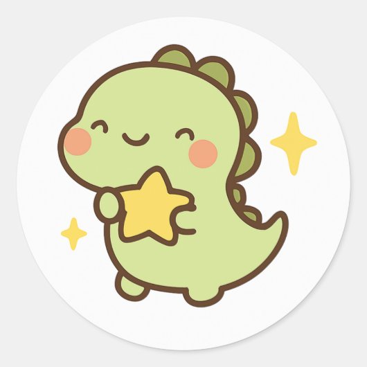 Rond Kawaii Dinosaur Holding Star Sticker (Devant)