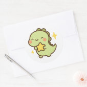 Rond Kawaii Dinosaur Holding Star Sticker (Enveloppe)