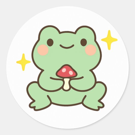 Rond Kawaii Frog Holding Mushroom Sticker (Devant)