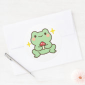 Rond Kawaii Frog Holding Mushroom Sticker (Enveloppe)