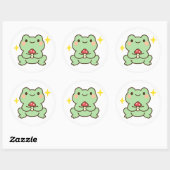 Rond Kawaii Frog Holding Mushroom Sticker (Feuille)