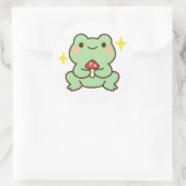 Rond Kawaii Frog Holding Mushroom Sticker (Sac)