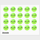 Rond Kawaii Sugar Dots Lime Happy Sticker Visage (Feuille)