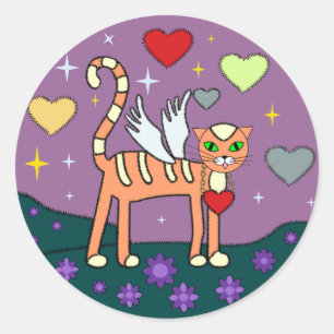 Rond Kitty ailé avec Sticker Personnalisé Coeur