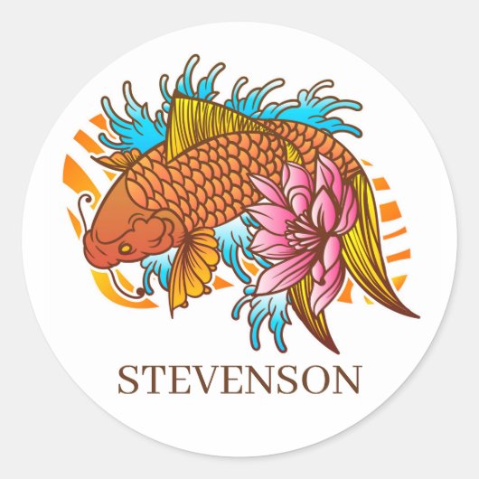 Rond Koi Goldfish Home Sticker Enveloppe Sceau Asiatiqu (Devant)