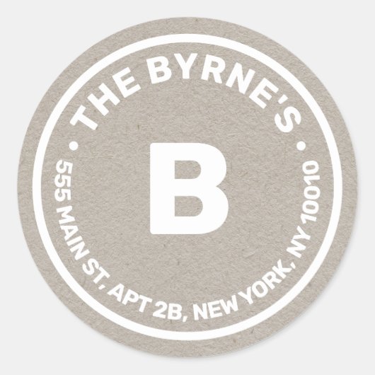 Rond Kraft Monogram Adresse Classic Round Sticker (Devant)