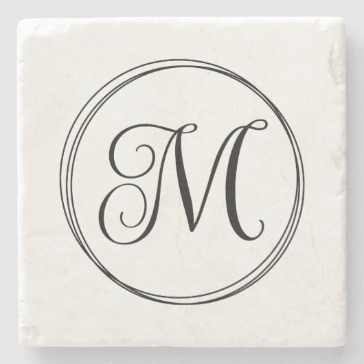 Rond krullend scriptmonogram stenen onderzetter (Voorkant)