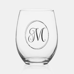 Rond krullend scriptmonogram wijnglas zonder voet