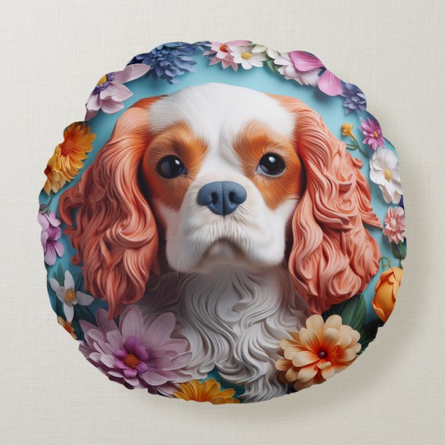 Rond kussen - King Charles Spaniel (Voorkant)