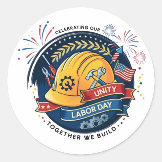 Rond Labor Day Worker Helmet Sticker Construction Tools (Devant)